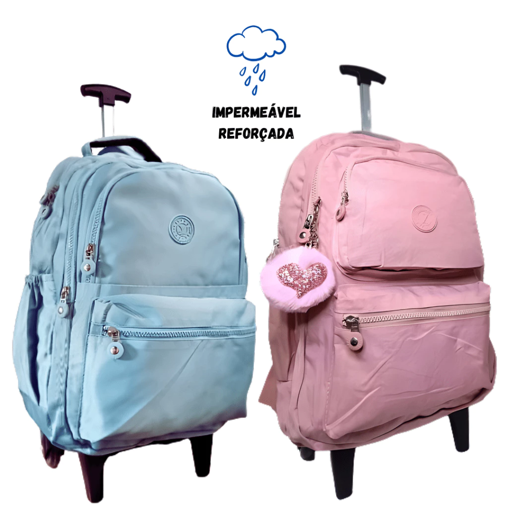 Mochila de Rodinha Tactel Impermeável com Chaveiro - Imagem 9