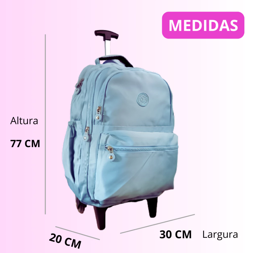 Mochila de Rodinha Tactel Impermeável com Chaveiro - Imagem 8
